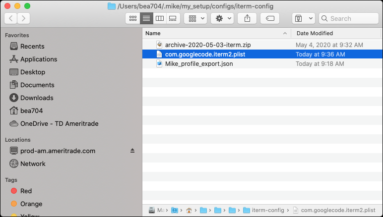 iTerm2 preferences directory with file(s)